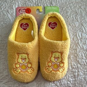 Care Bears Yellow Fuzzy Slippers with memory foam comfortable for indoor outdoor